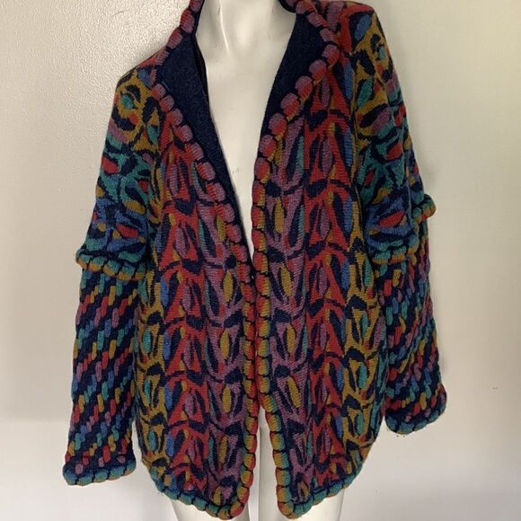 KOLOR KNOTS 100% wool made in Ireland women’s sweater cardigan colorful - Picture 7 of 15